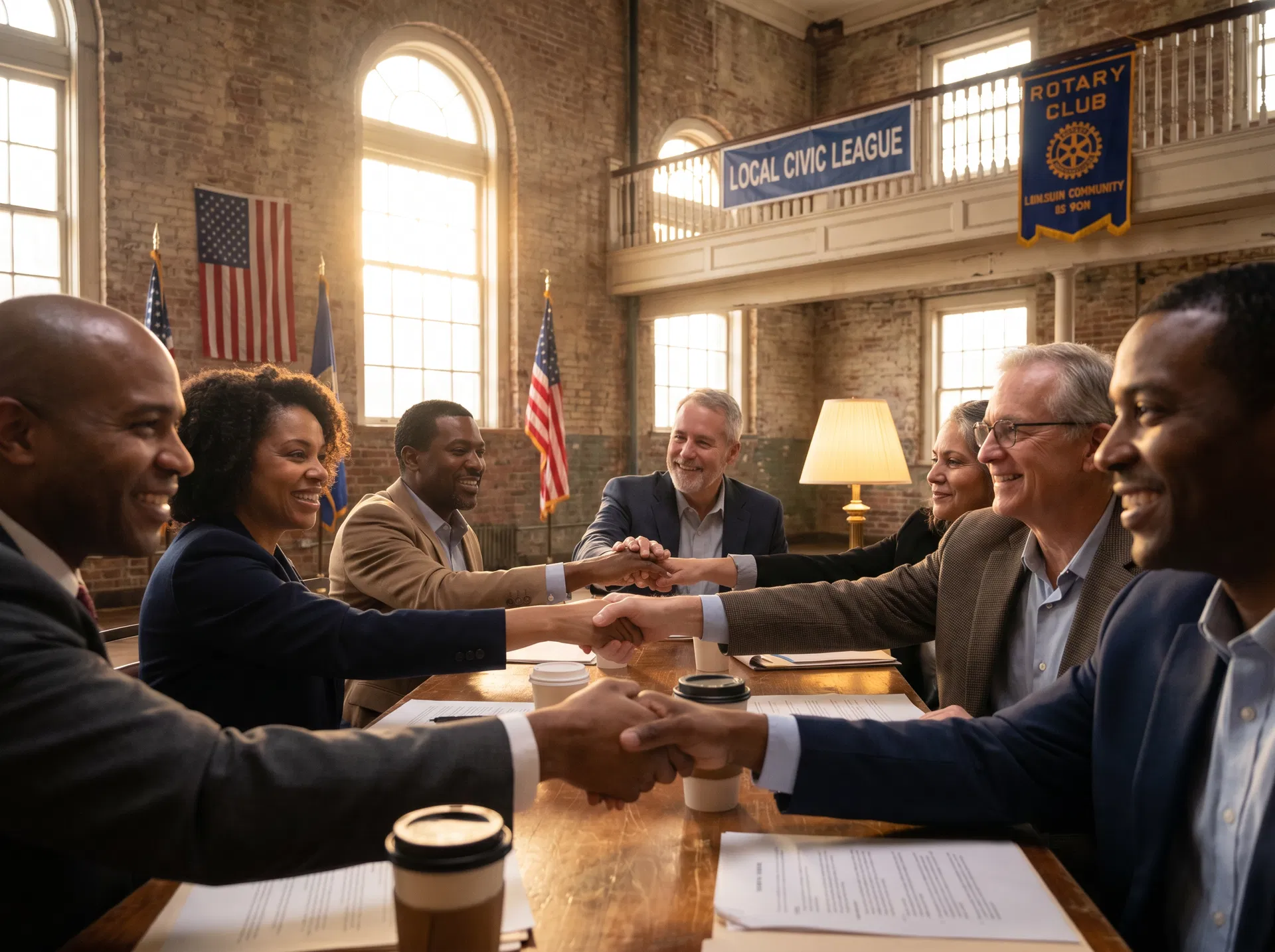 Community members connecting at a Lions Club meeting