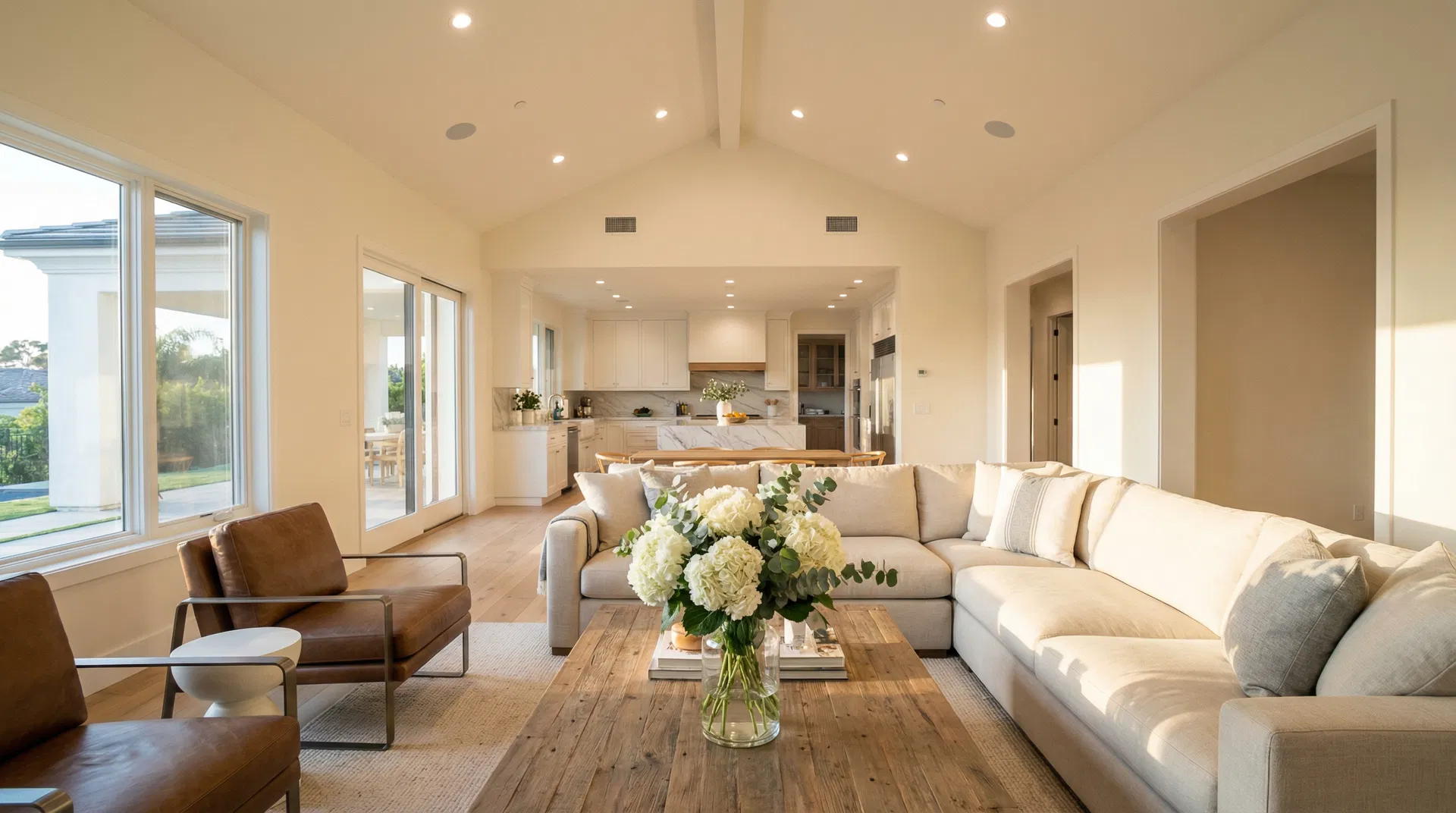 Family relaxing in their beautiful Orange County home