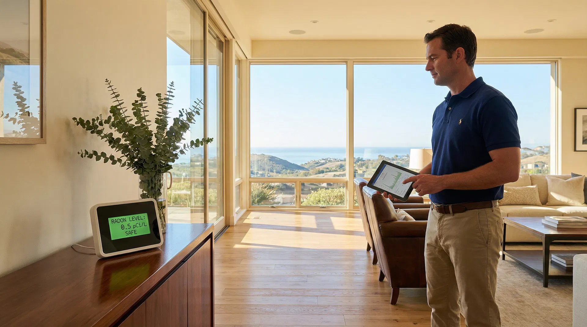 Radon detection monitoring in luxury Orange County coastal home