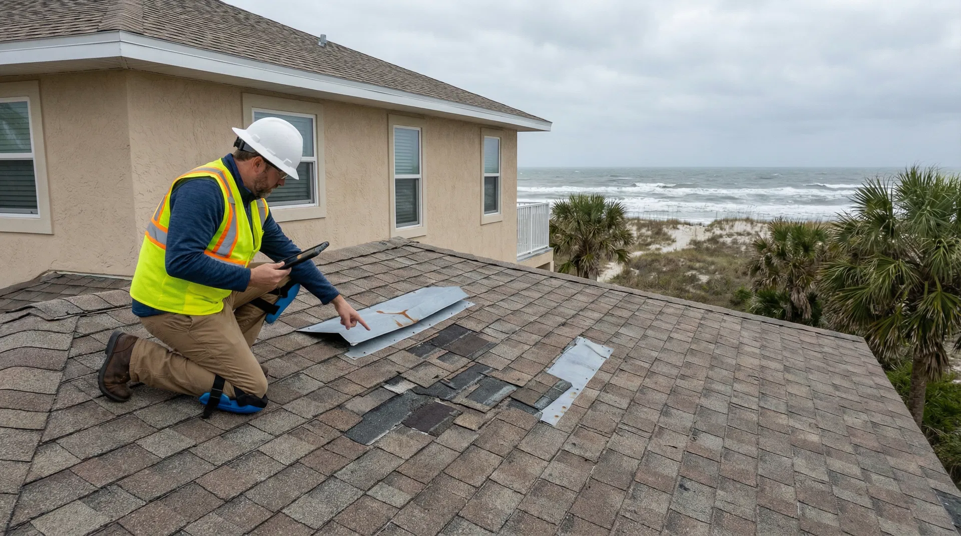 Modern home roof in a coastal setting