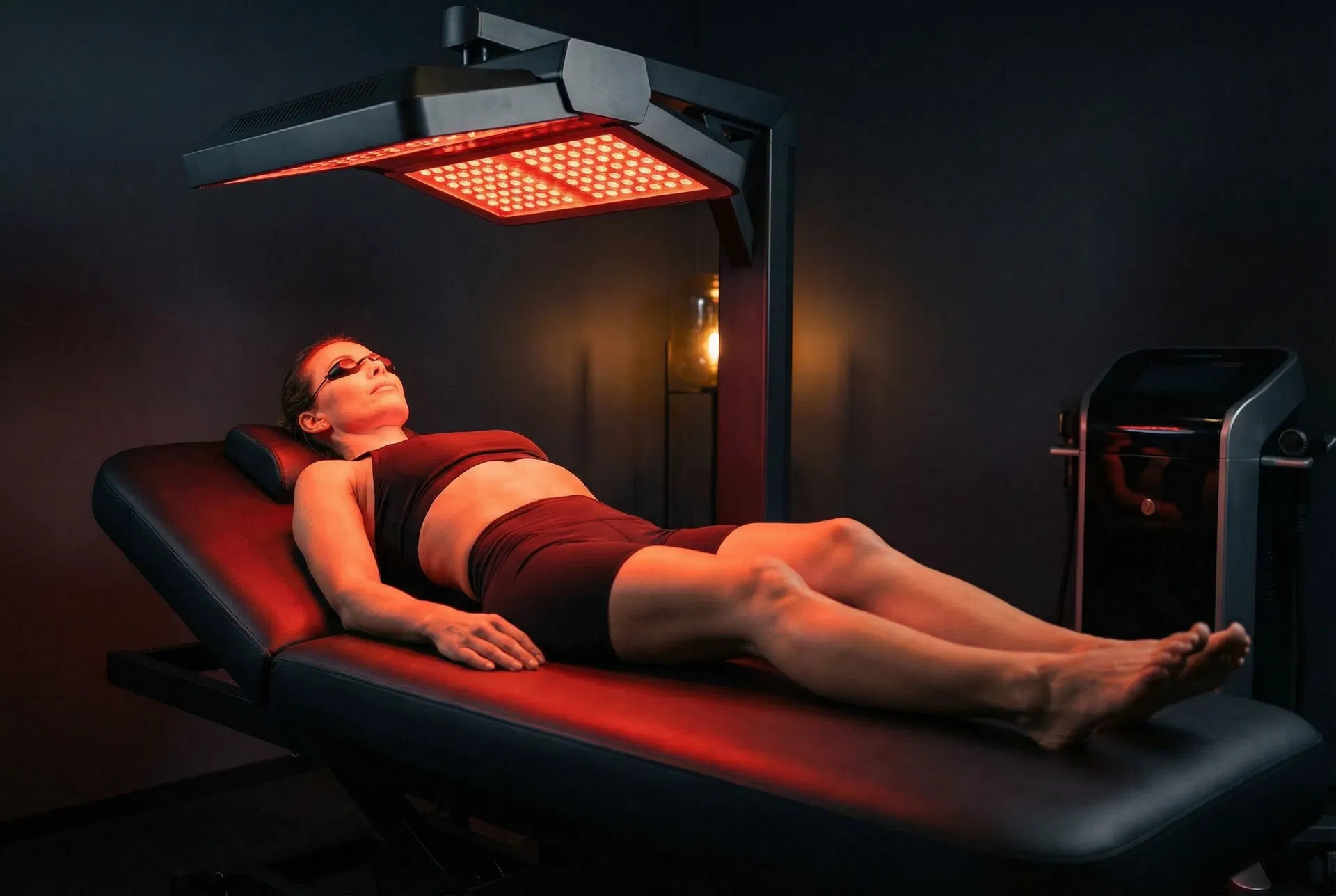 Woman receiving red light therapy treatment at Valjalah recovery studio in Miami Beach
