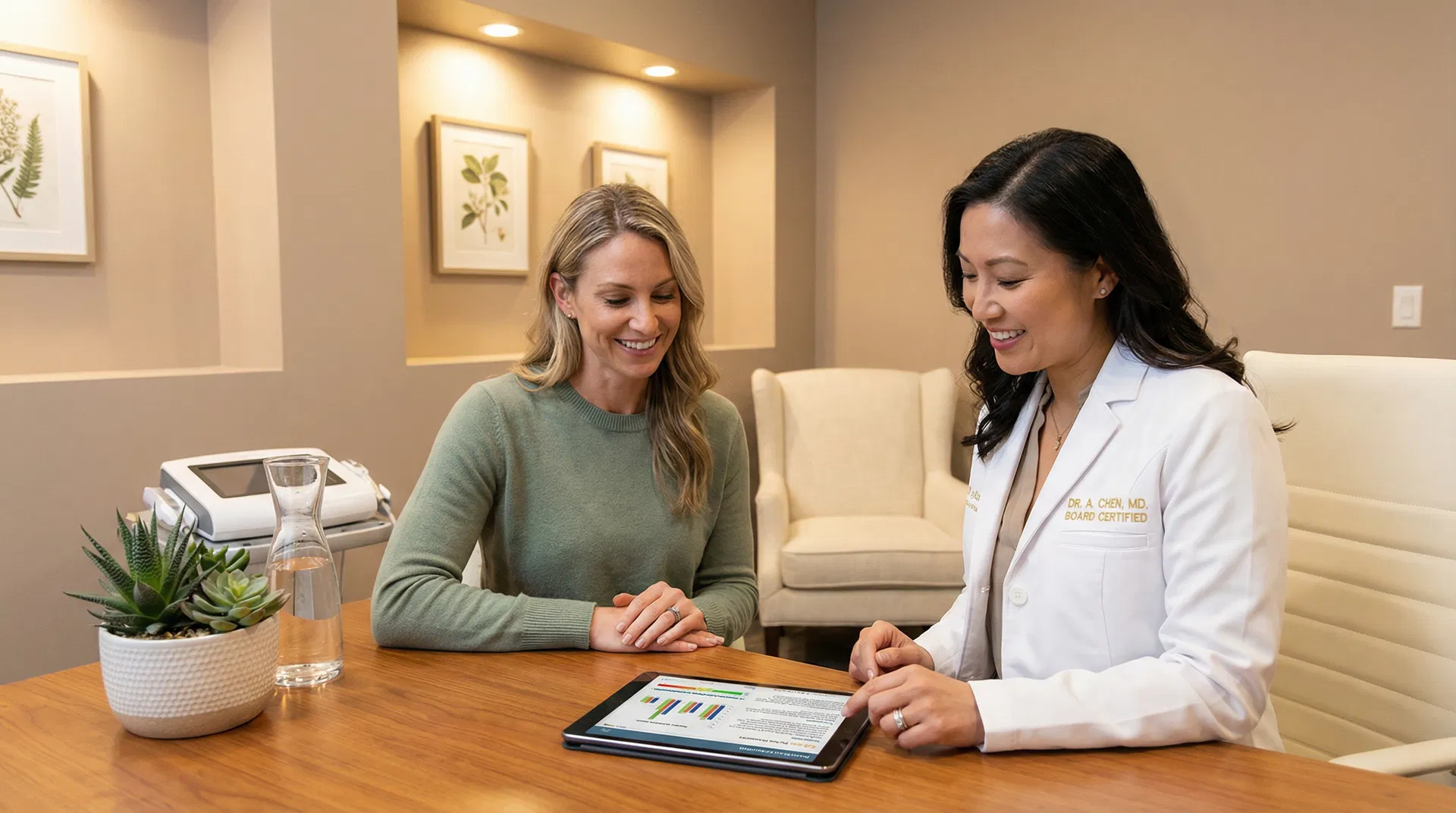 Board-certified physician reviewing personalized medical weight loss plan with patient at Alignia Wellness Boca Raton