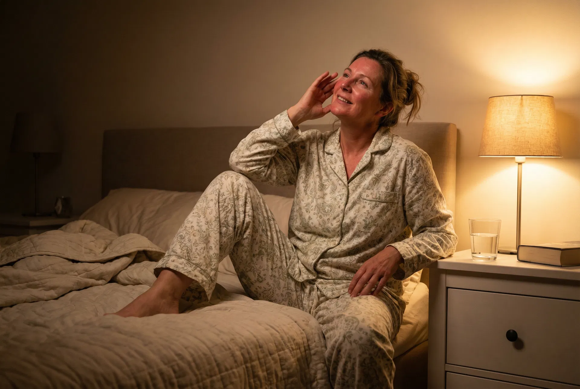 Woman experiencing hot flashes and night sweats — hormone therapy treatment at Alignia Wellness Boca Raton FL