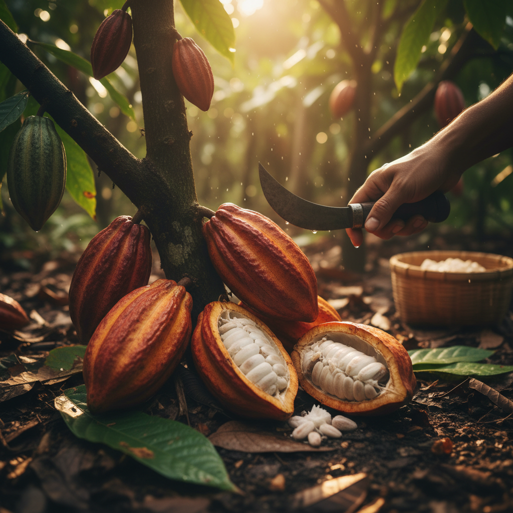 Harvesting cacao for ceremonial cacao production