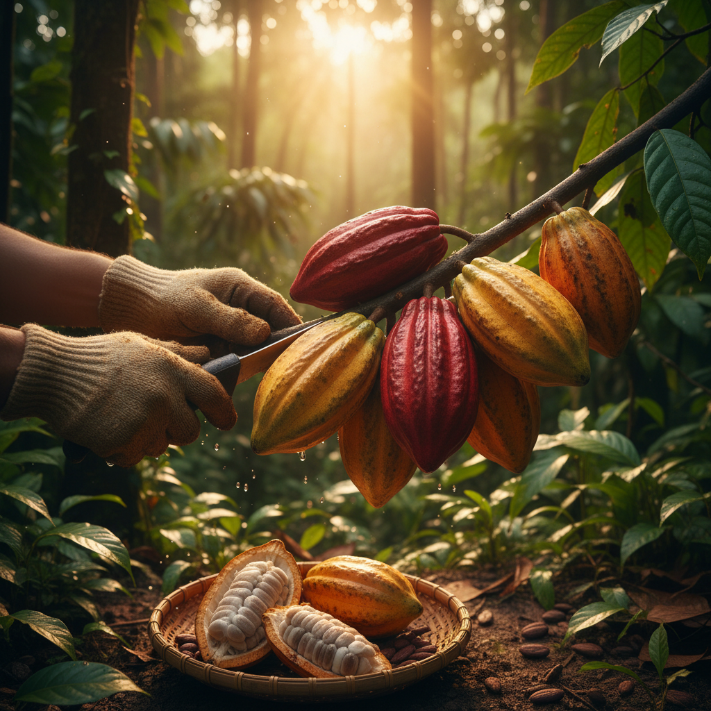 Harvesting cacao for raw cacao production