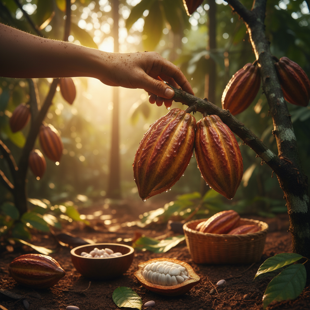 Harvesting cacao for how to make ceremonial cacao production