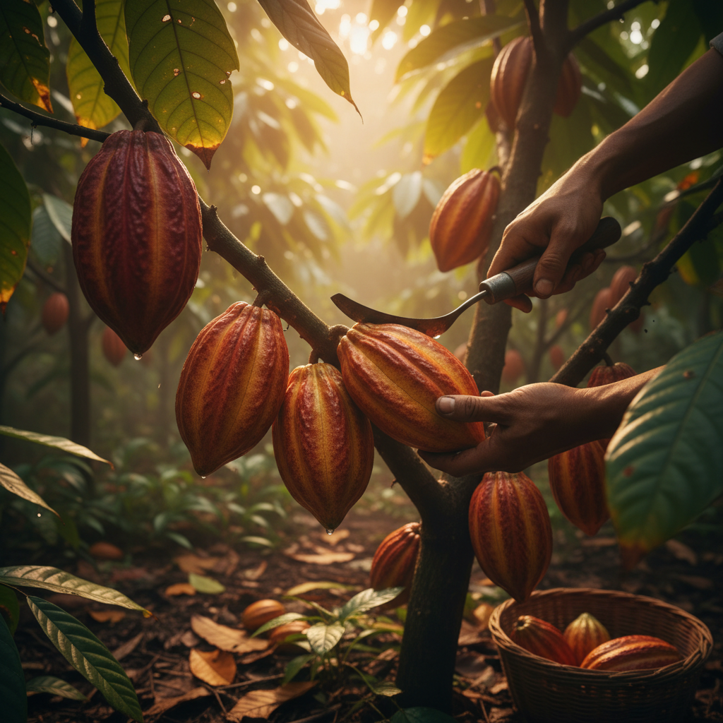 Harvesting cacao for cacao juice brands production
