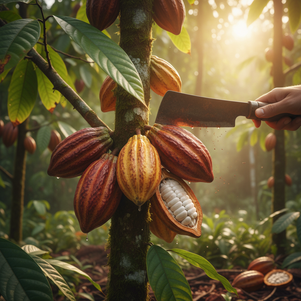 Harvesting cacao for cacao powder recipes production
