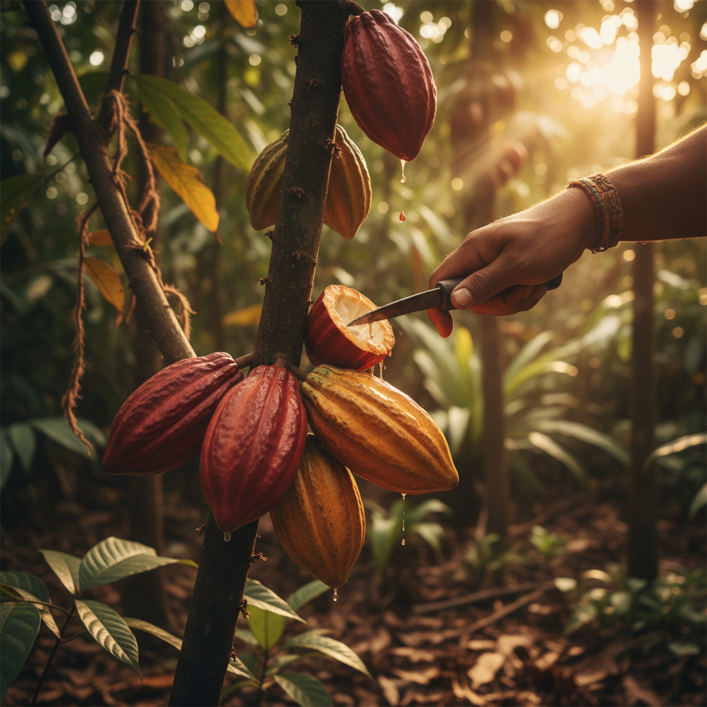 Harvesting cacao for cacao juice benefits production