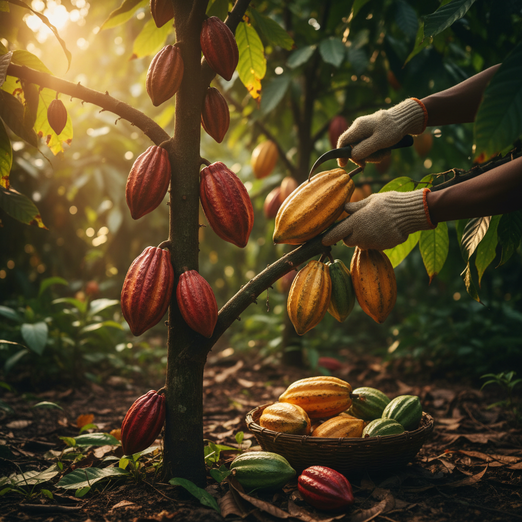Harvesting cacao for cacao fruit benefits production