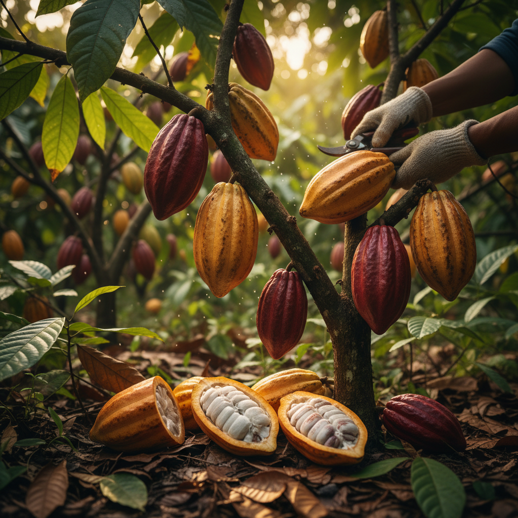 Harvesting cacao for cacao health benefits production