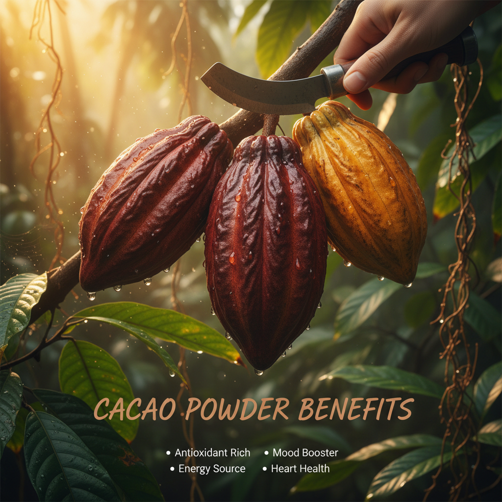 Harvesting cacao for cacao powder benefits production
