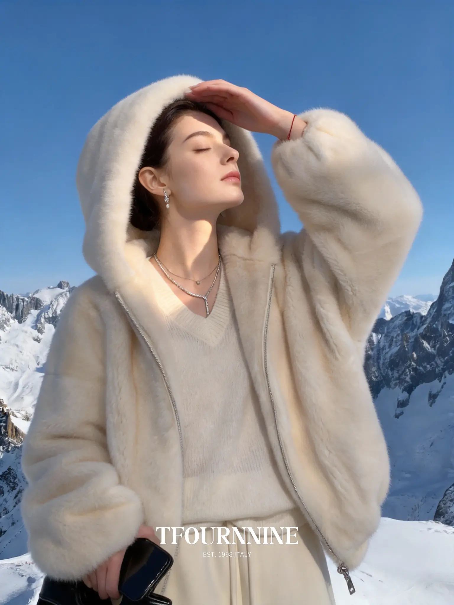 Pearl White Mink Fur Hooded Jacket view 2