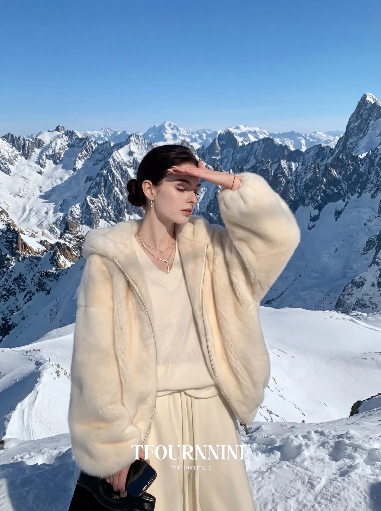 Pearl White Mink Fur Hooded Jacket view 5