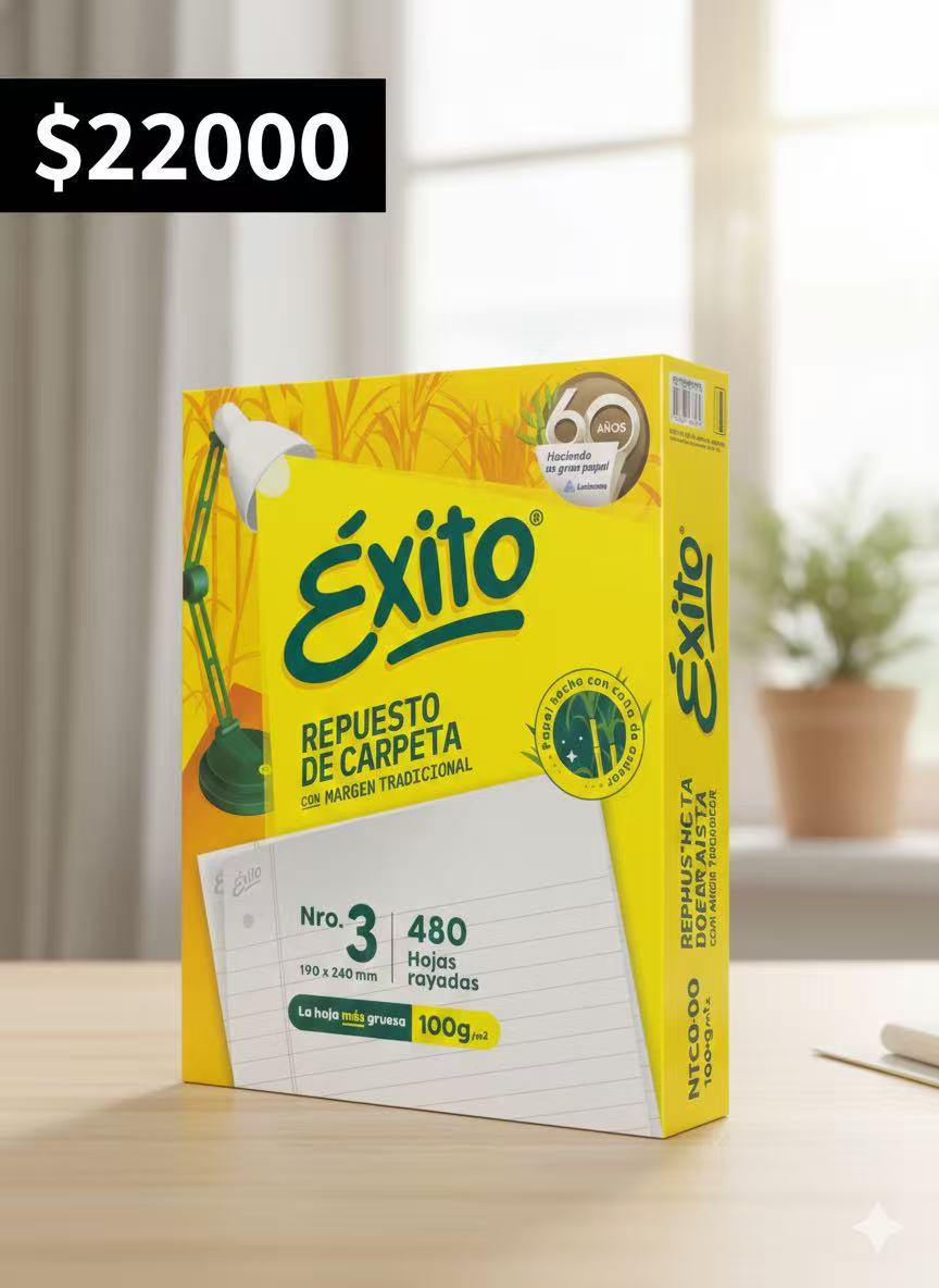 REPUESTO DE CARPETA EXITO NRO 3 480 HOJAS RAYADAS