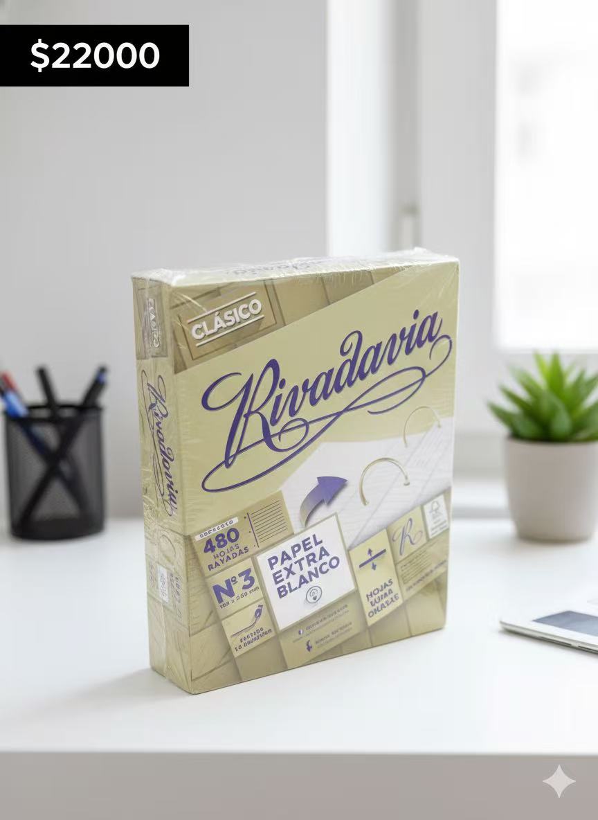 REPUESTO RIVADAVIA CLASICO N°3 480 HOJAS RAYADAS