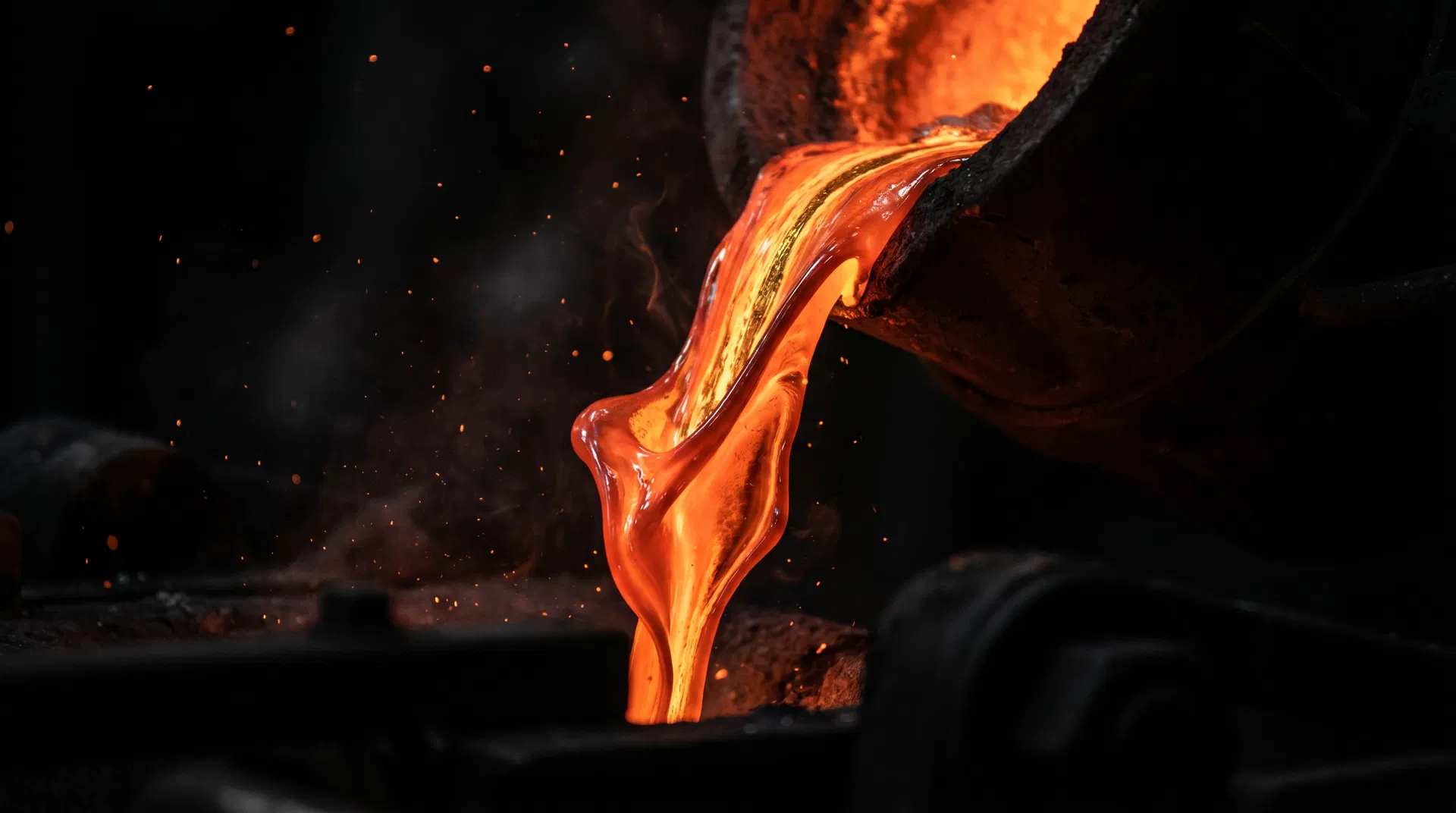 Molten metal being poured — transformation and precision