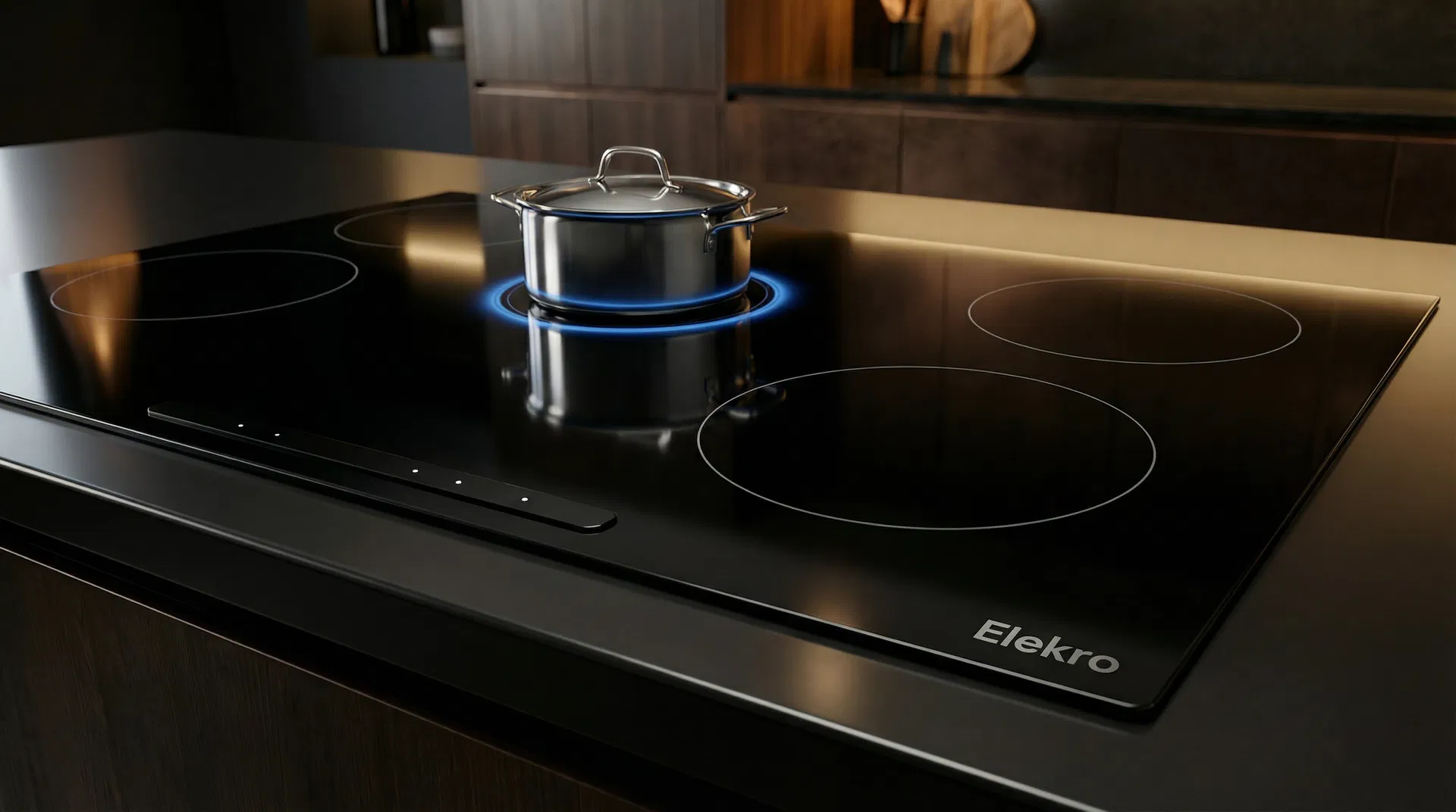 Detail of Elekro cooktop touch panel with blue LED temperature display