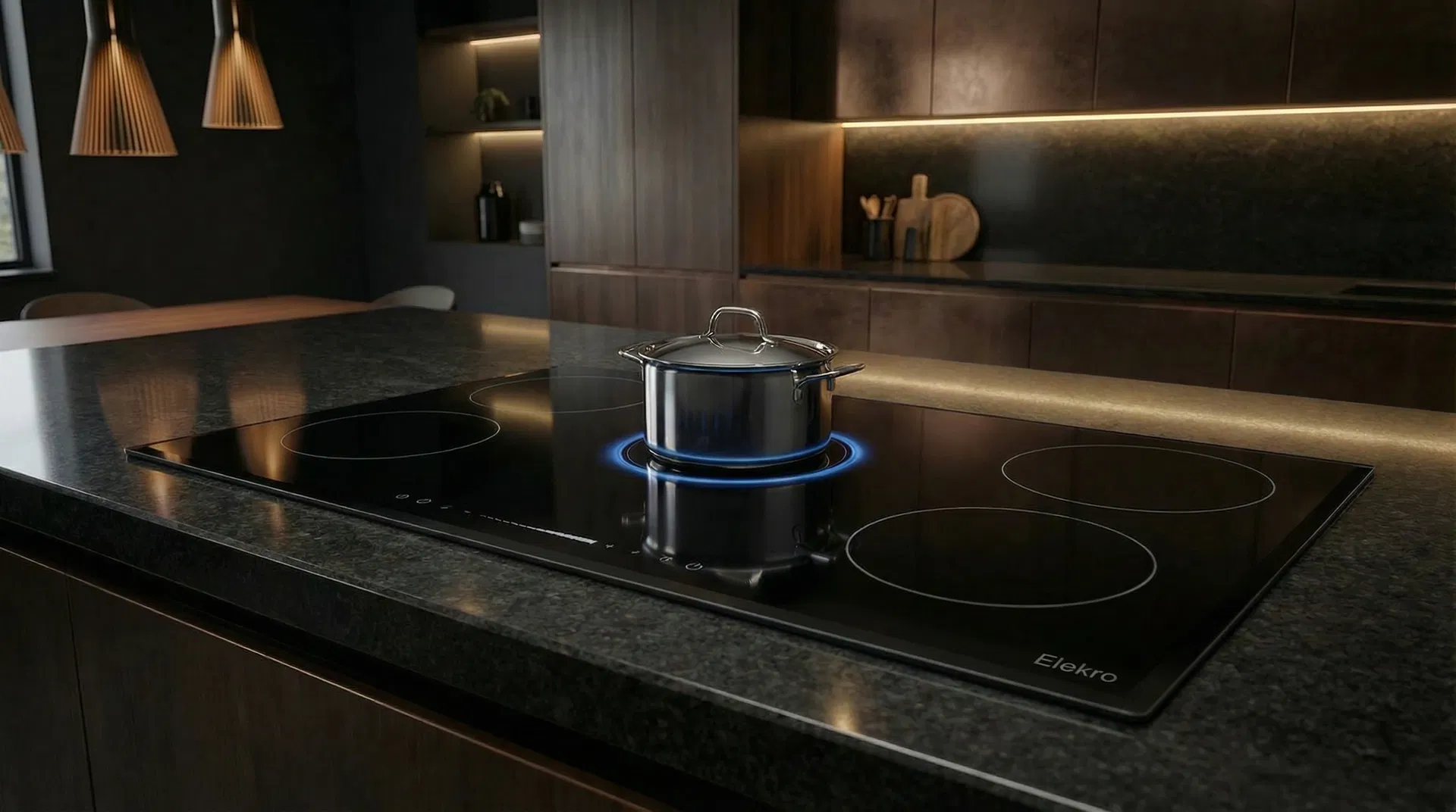 Elekro 5-zone induction cooktop in modern kitchen with premium lighting