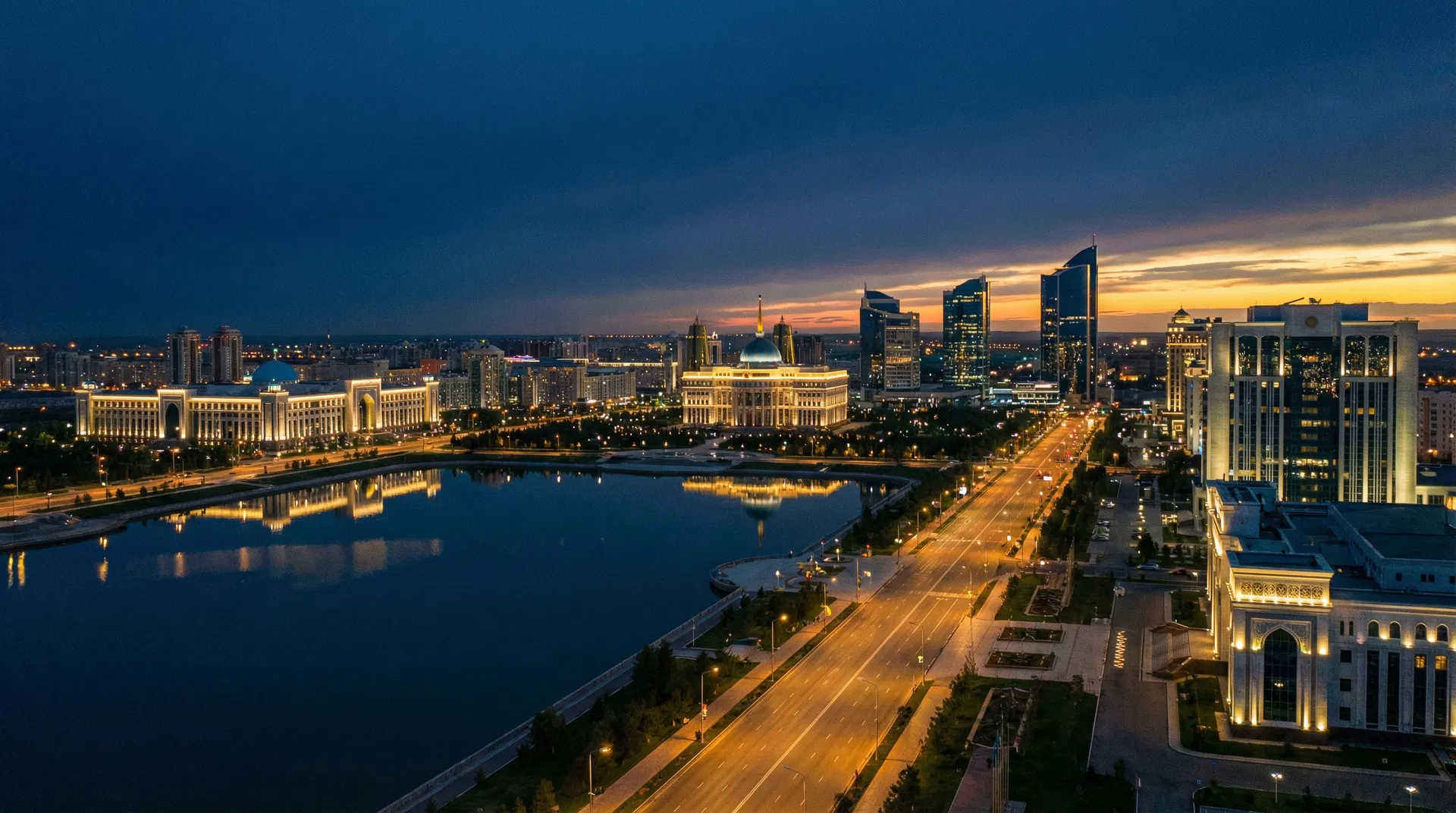 Central Asian cityscape at dusk