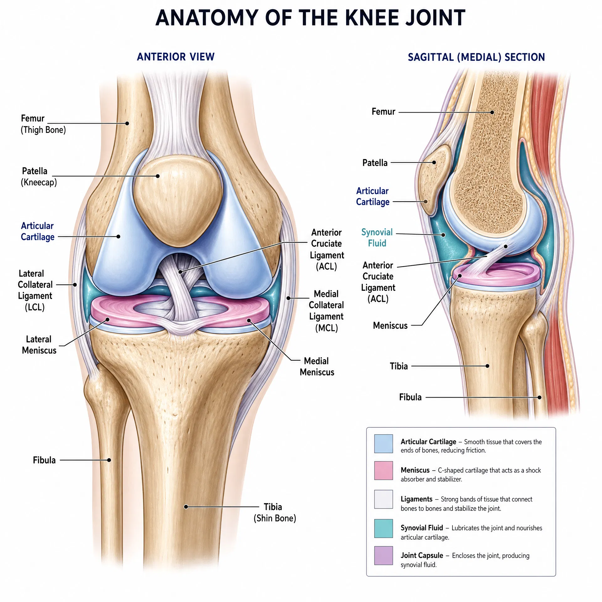 Detailed knee joint anatomy
