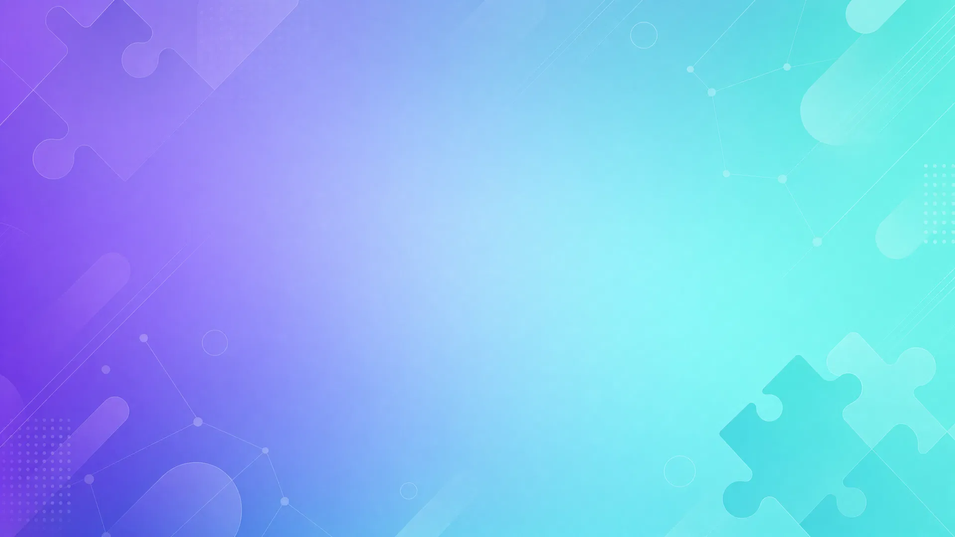 Fundo abstrato em gradiente roxo e turquesa com peças de quebra-cabeça