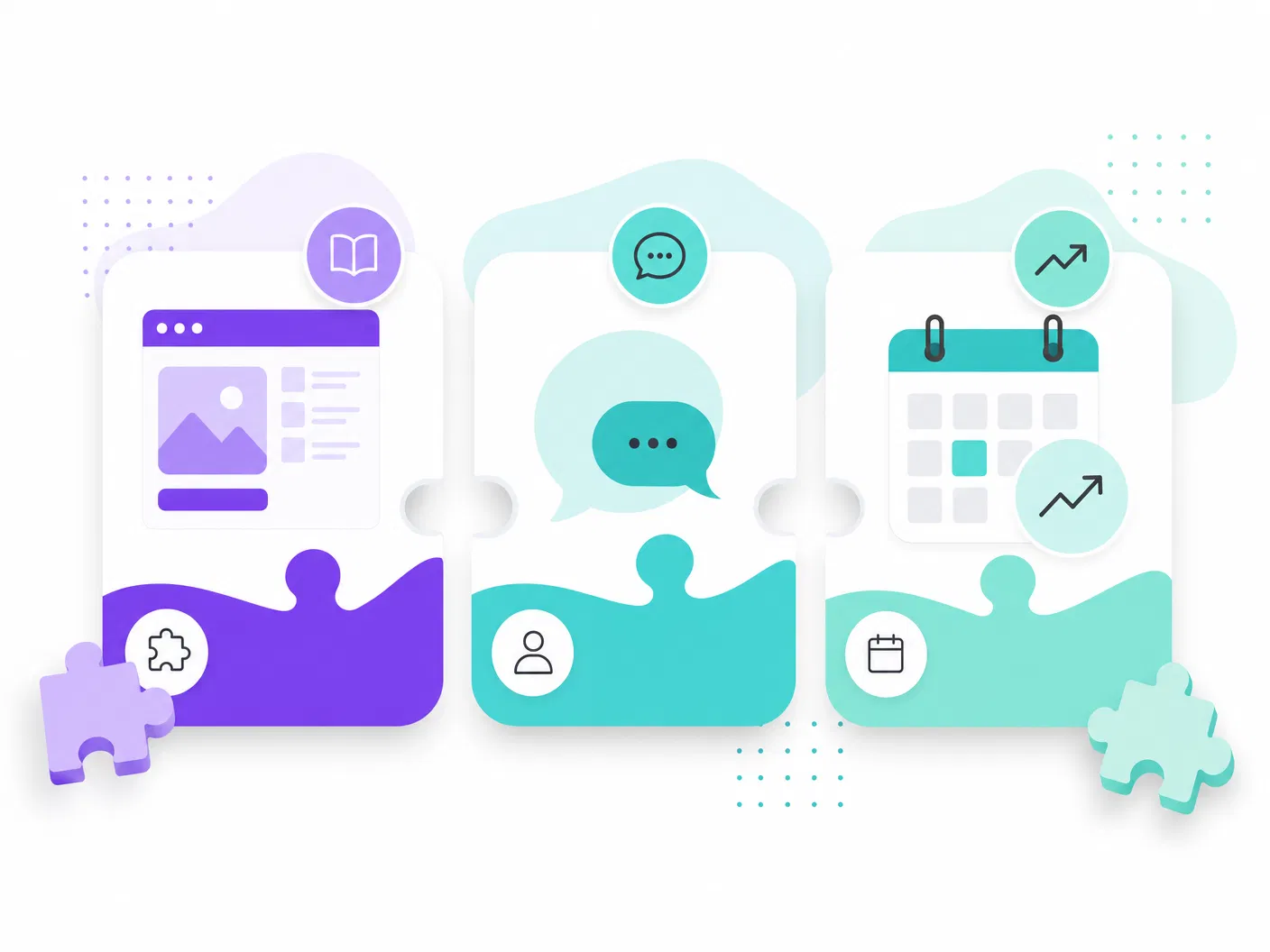 Ilustração de cards modulares representando infoprodutos, consultorias e planos recorrentes