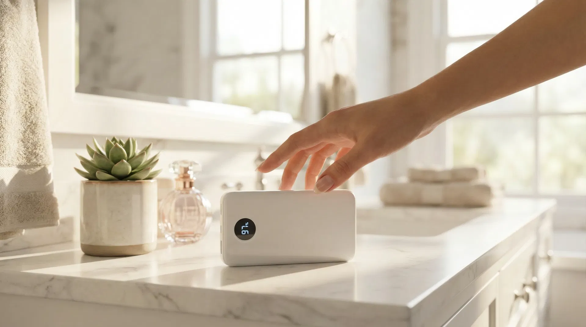 Chargii SE+ on a marble vanity