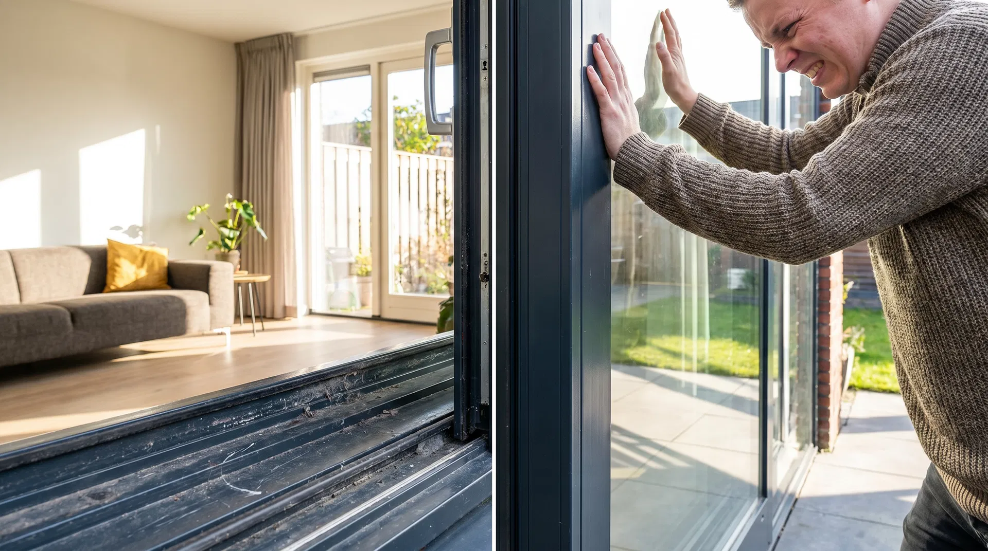 Monteur bezig met schuifpui reparatie - Schuifpui Gaat Zwaar? Wij Lossen Het Vandaag Op.