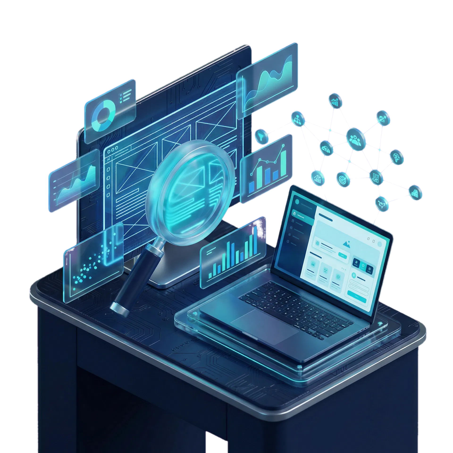 Product discovery research and prototyping workspace illustration