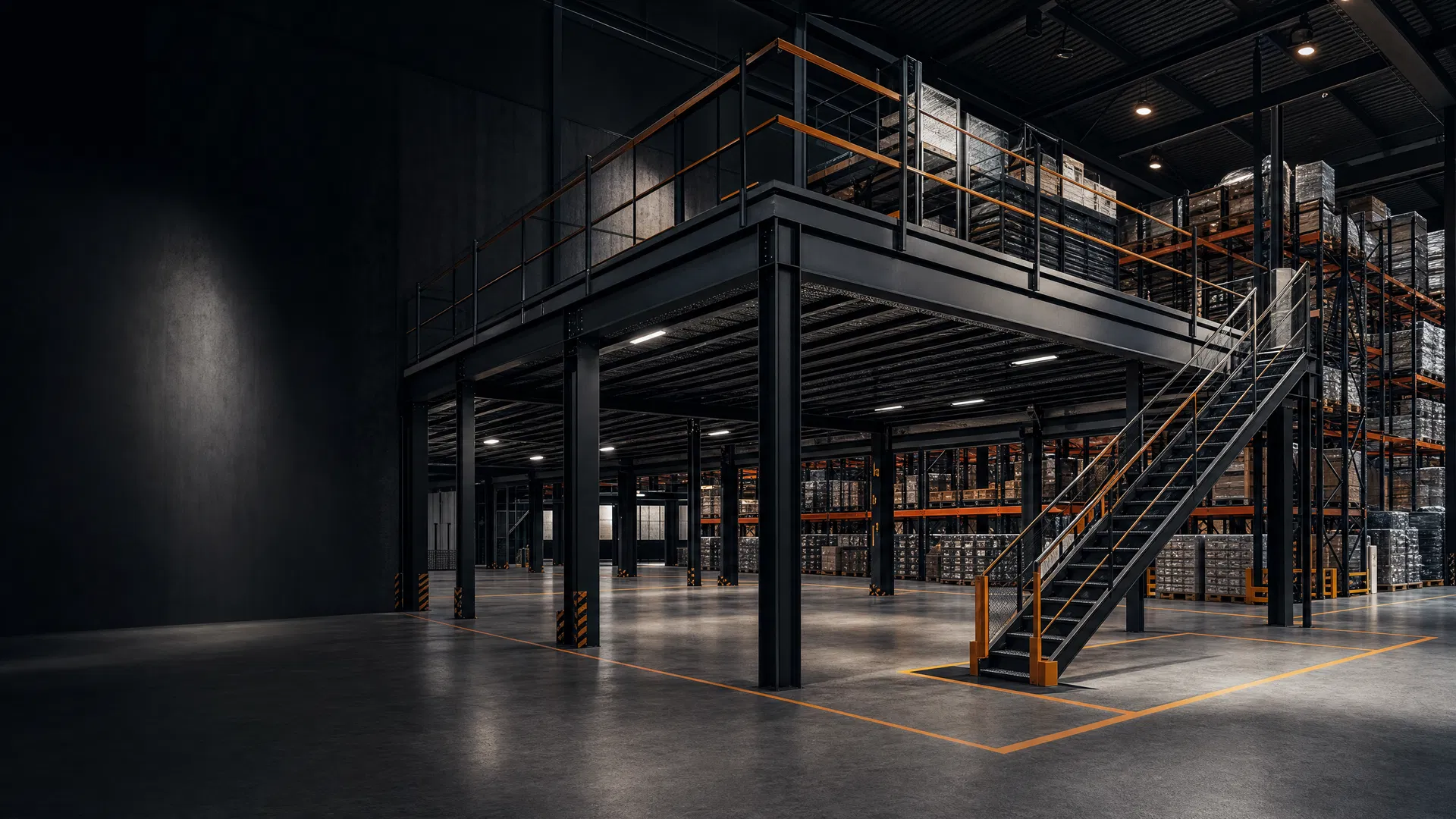 Premium steel mezzanine floor and warehouse racking system