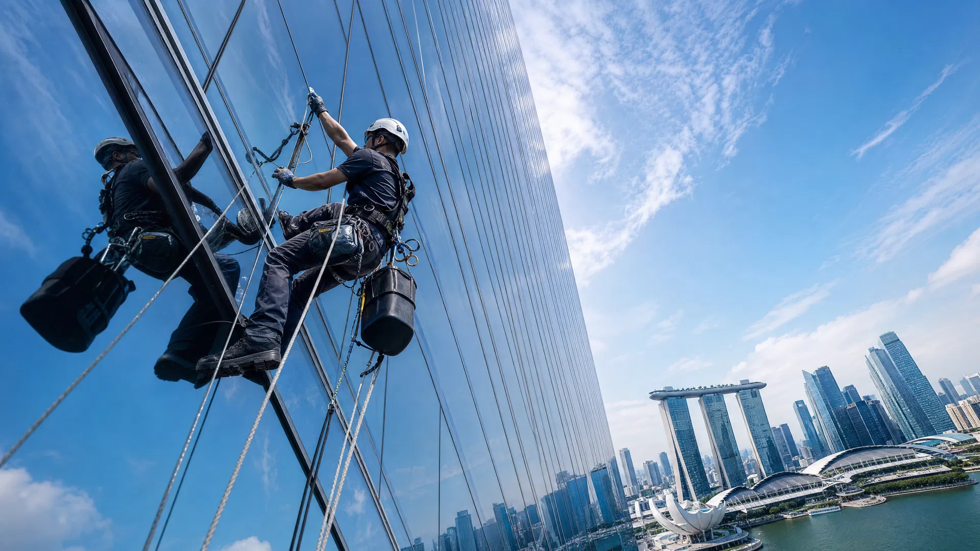Facade inspection professionals working on Singapore high-rise buildings