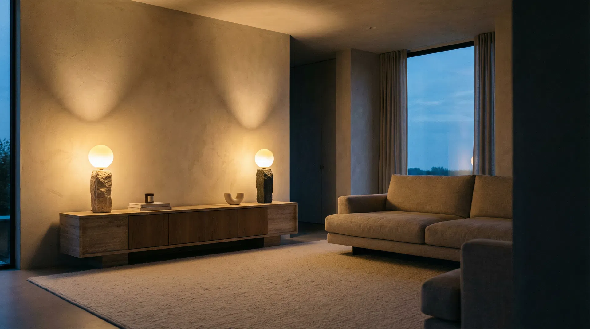 Stone lamps in luxury interior