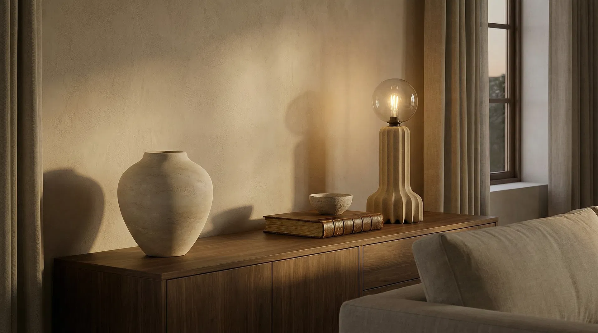 Stone candle holders in dining setting