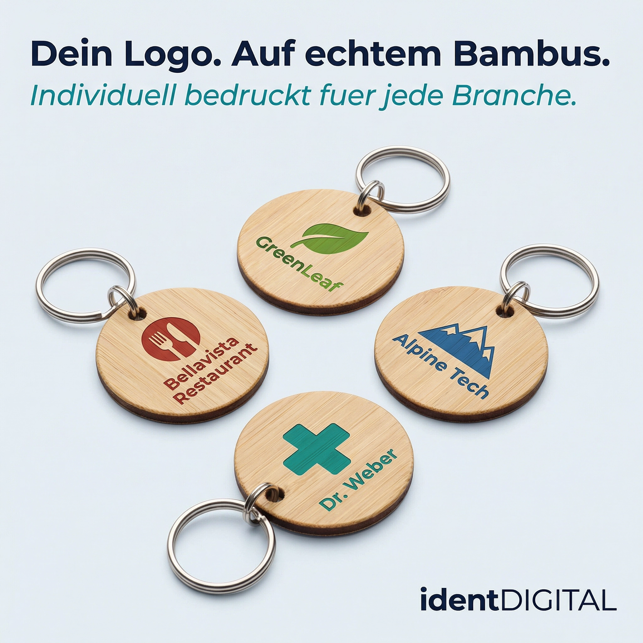 NFC & QR-Code Schlüsselanhänger Bambus – Digitale Visitenkarte mit Mini-Landingpage