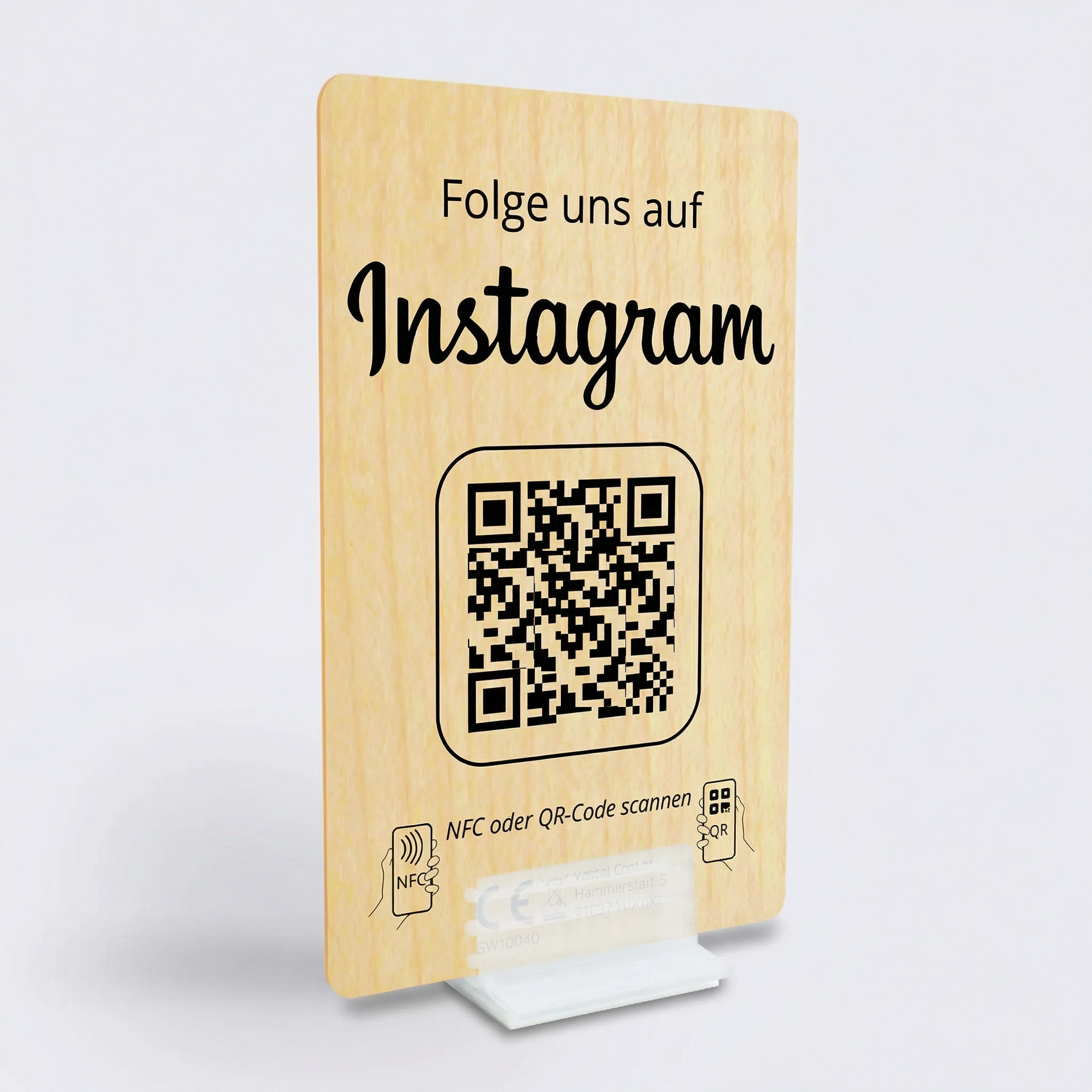 Instagram Aufsteller aus Holz – NFC & QR-Code