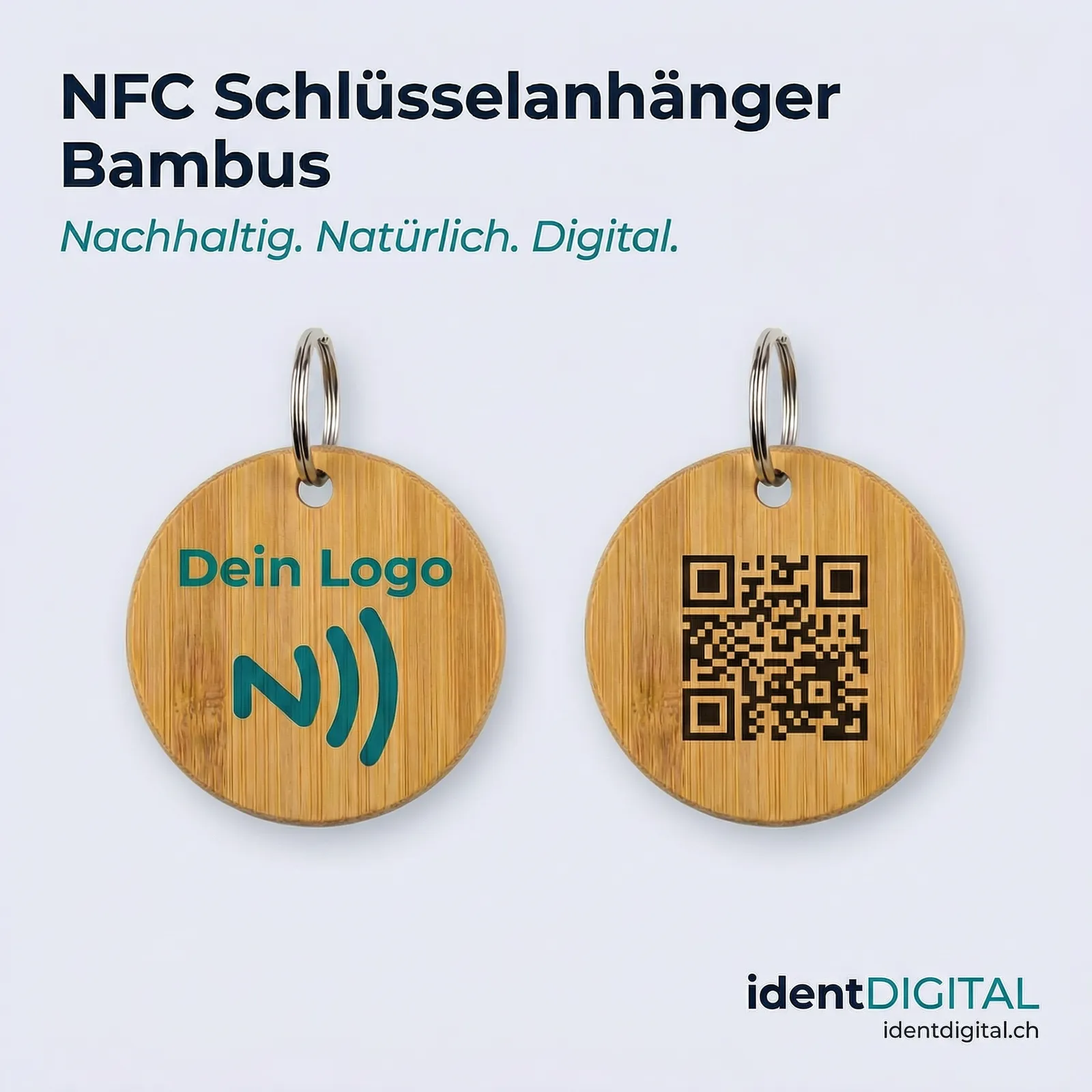 NFC & QR-Code Schlüsselanhänger Bambus – Digitale Visitenkarte mit Mini-Webseite