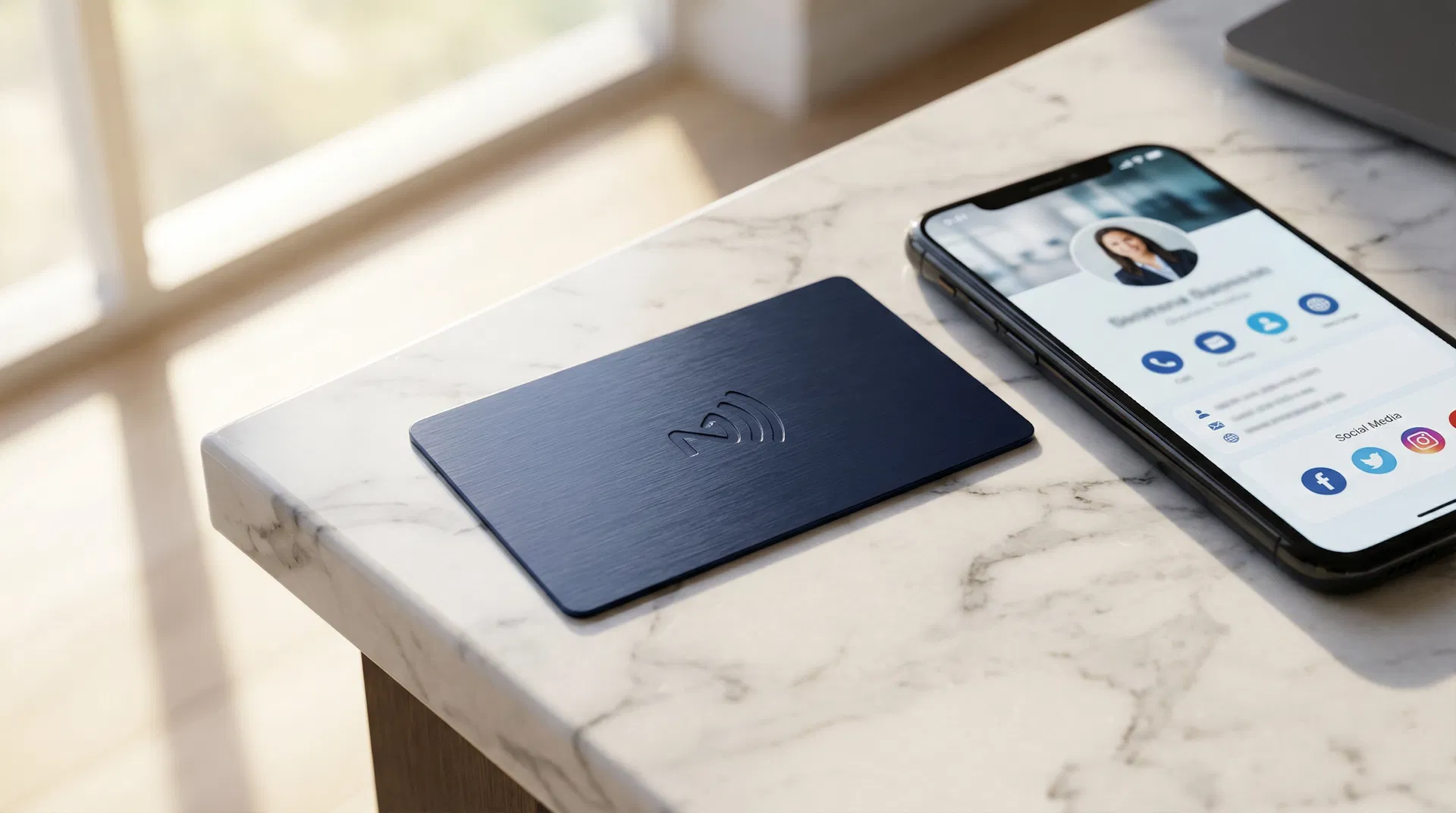 NFC Visitenkarte und Smartphone mit digitalem Profil