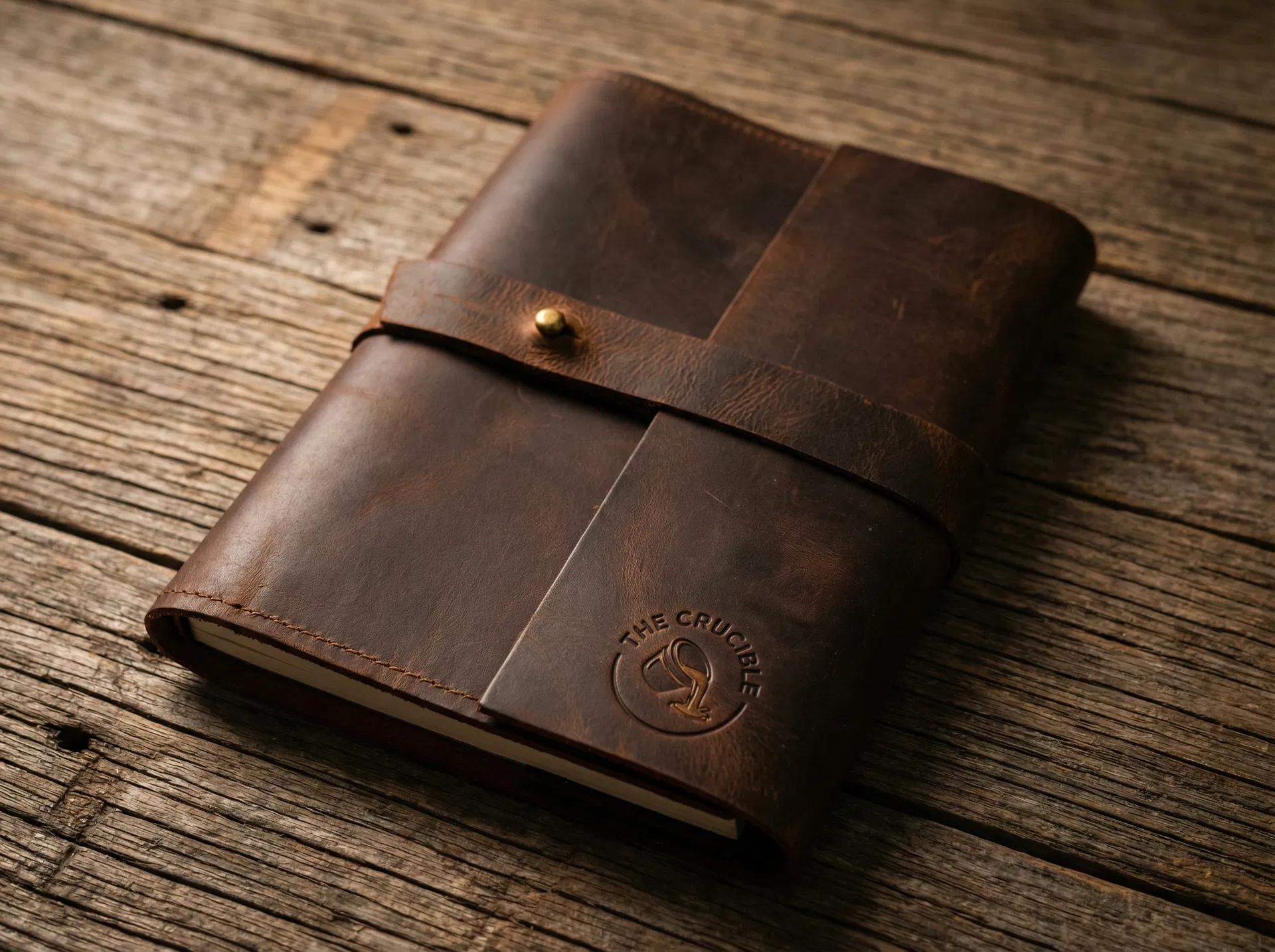 The Crucible leather journal with embossed logo