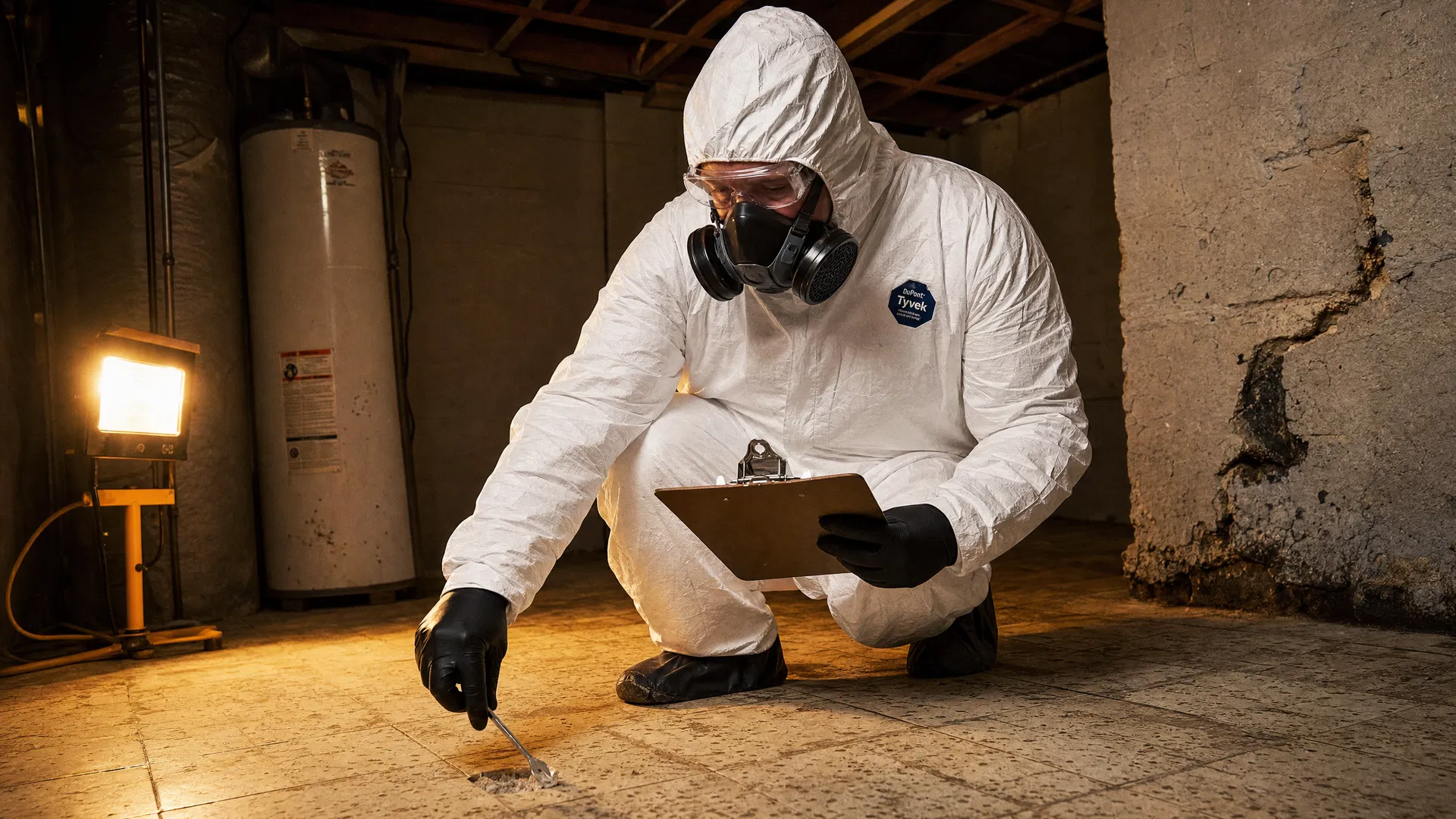 Licensed Michigan asbestos inspector in PPE — Express Asbestos Abatement, Southeast Michigan