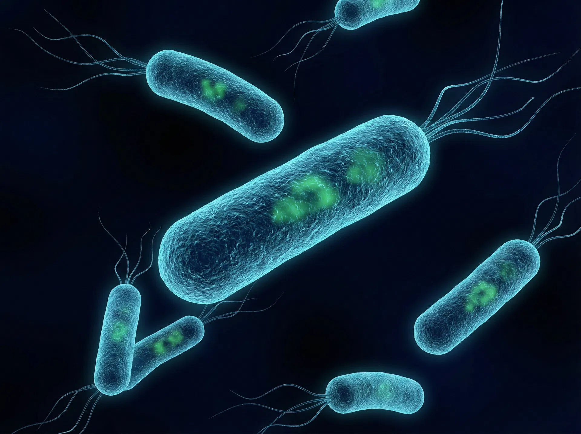 E. coli BL21(DE3) host organism — fluorescence microscopy render