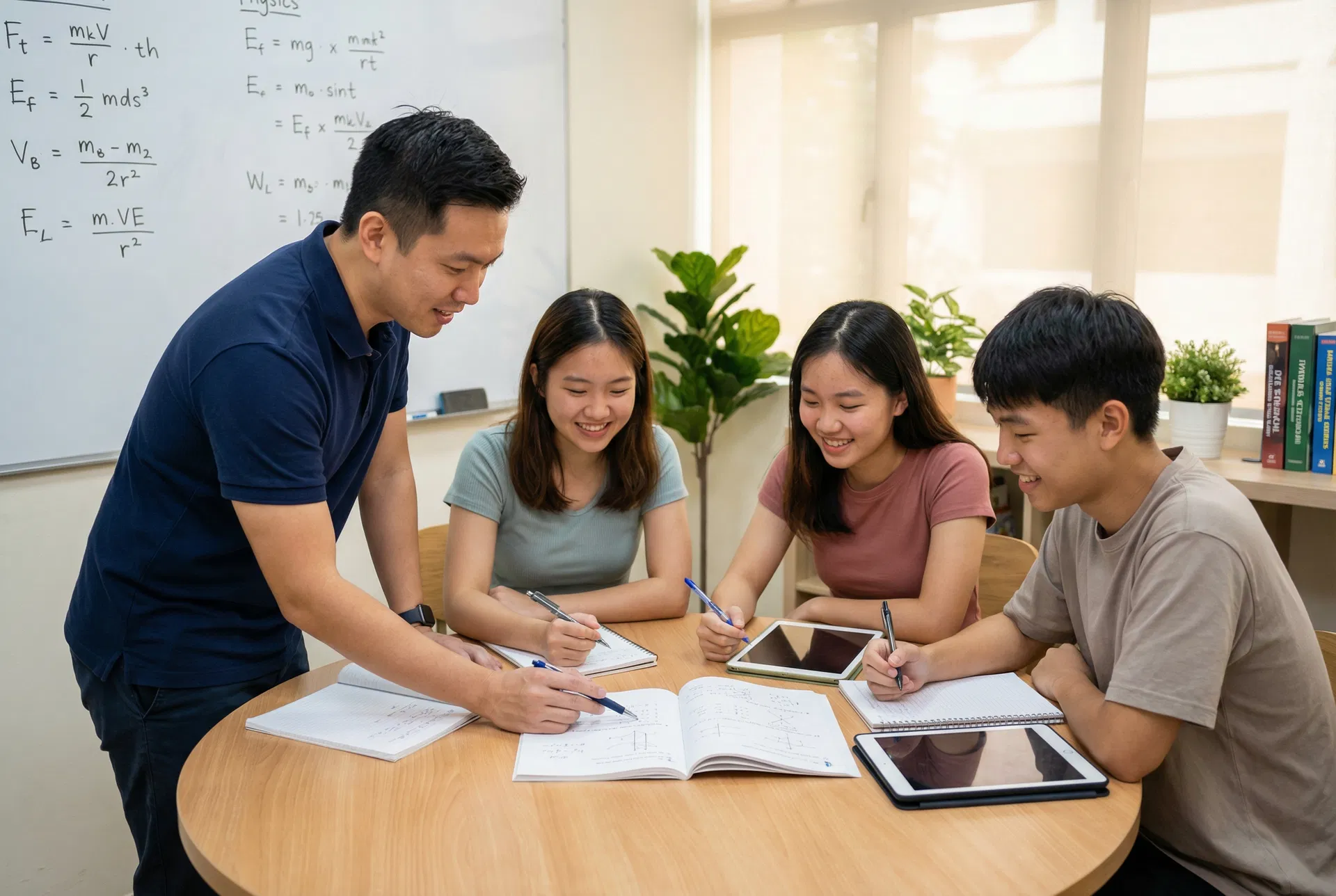JC tutor teaching students at round table