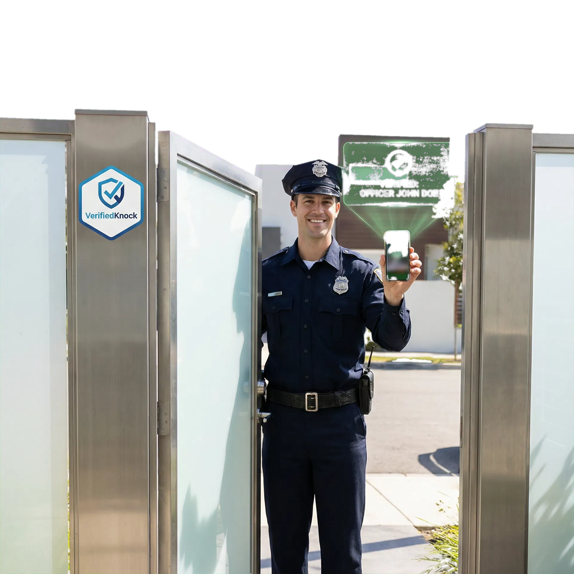 Verified officer at gate with sticker