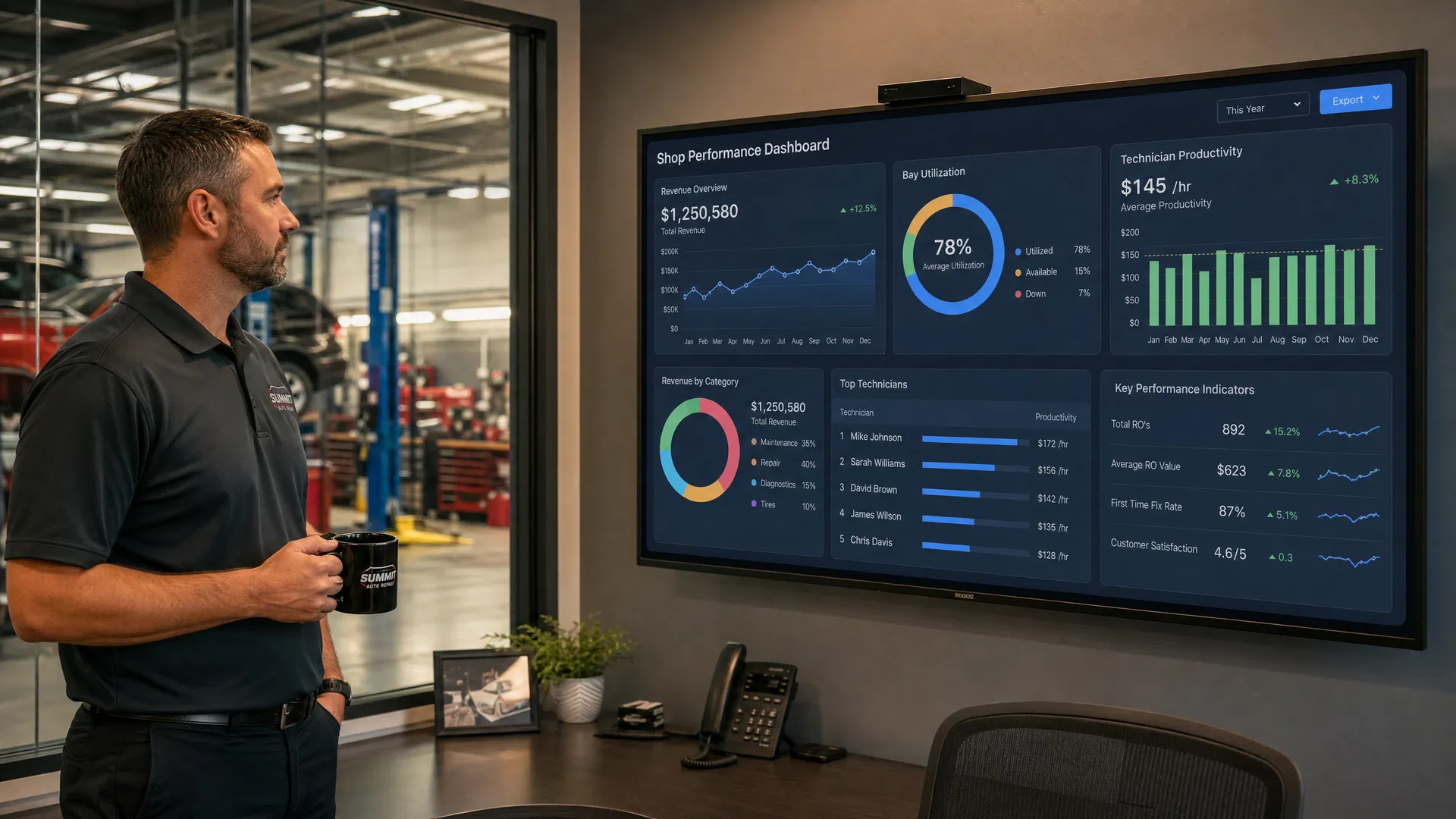 Workshop management software analytics dashboard