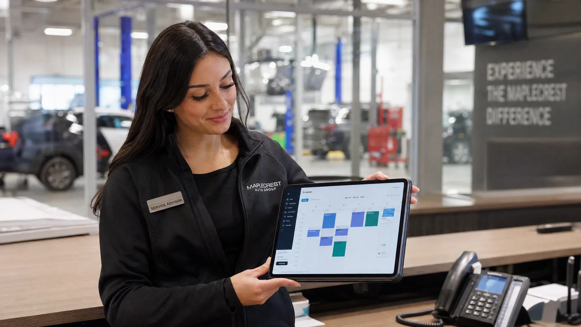Workshop management software on service advisor tablet