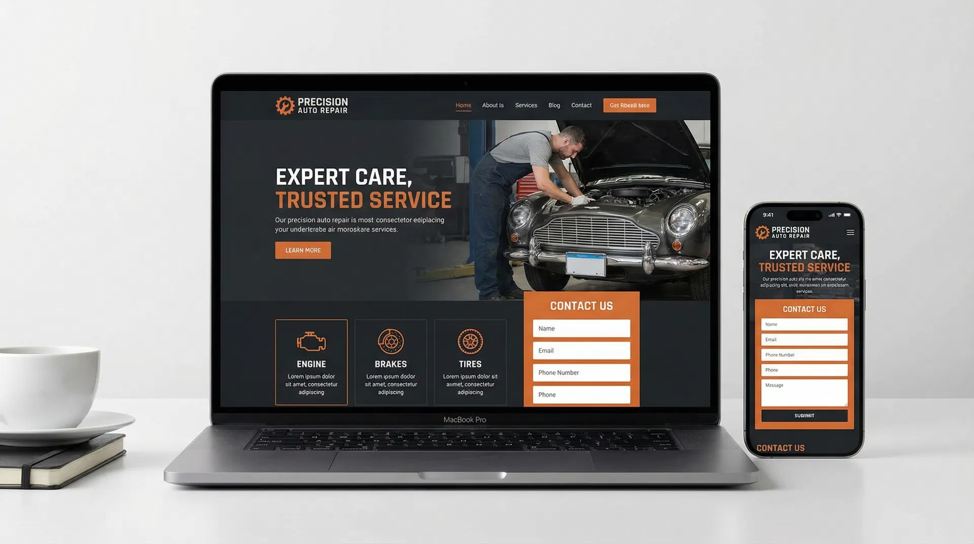Auto shop website design example