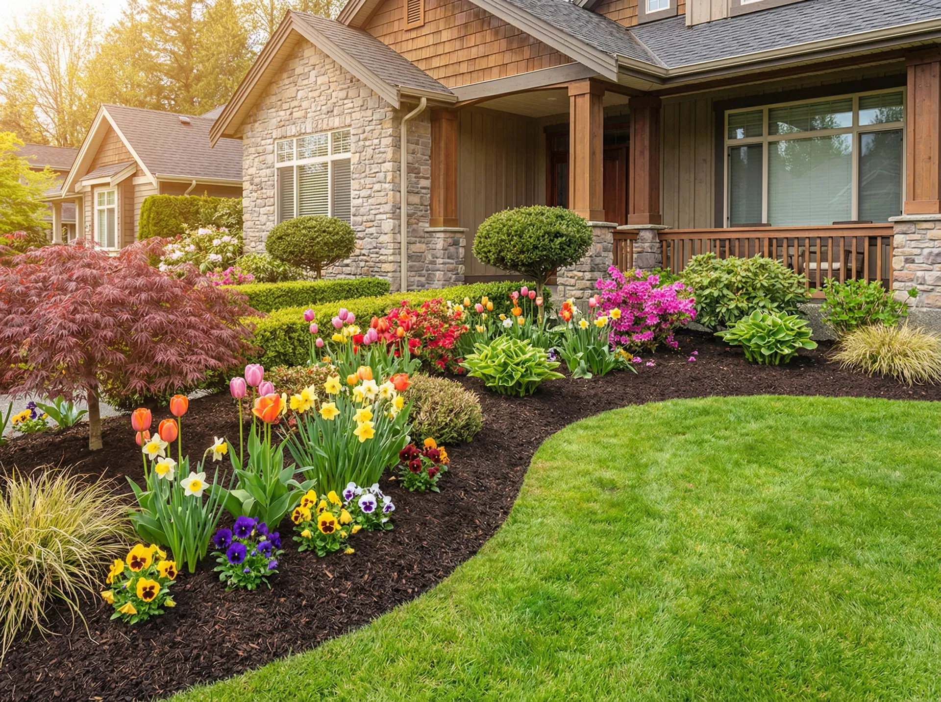 Freshly mulched landscape beds in Northern Virginia