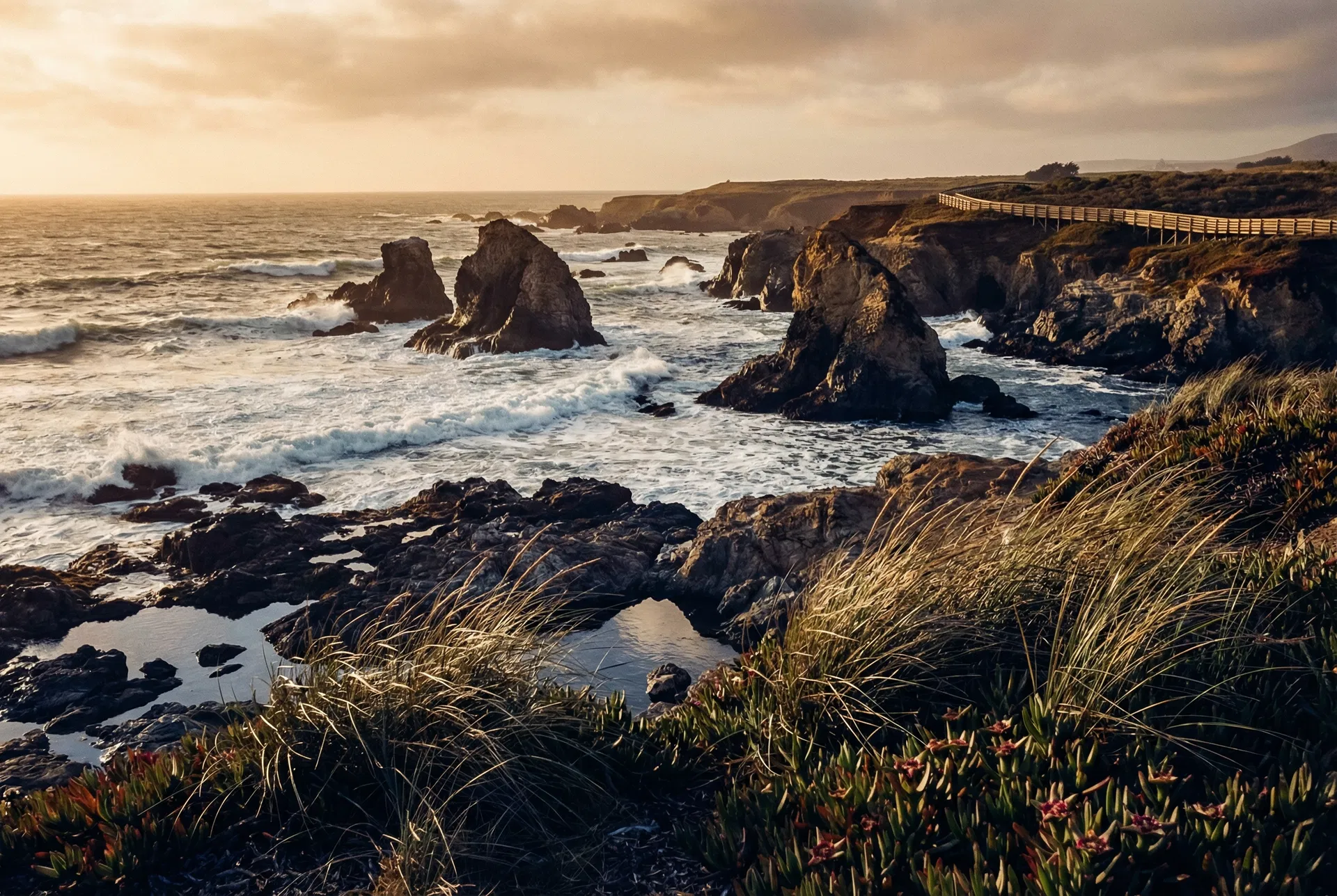 Rocky Cambria coastline with crashing waves