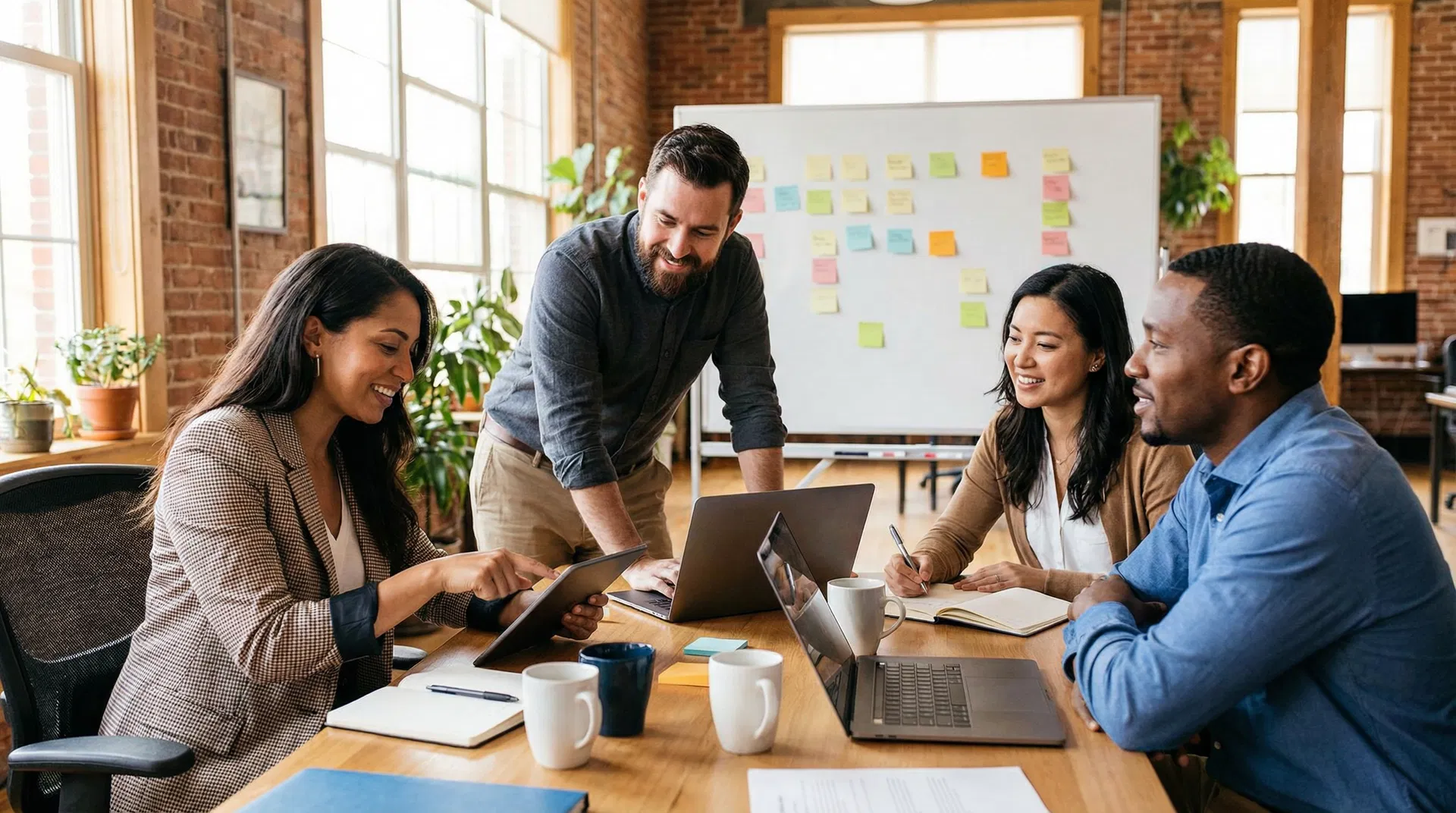 Human services team collaborating on AI strategy