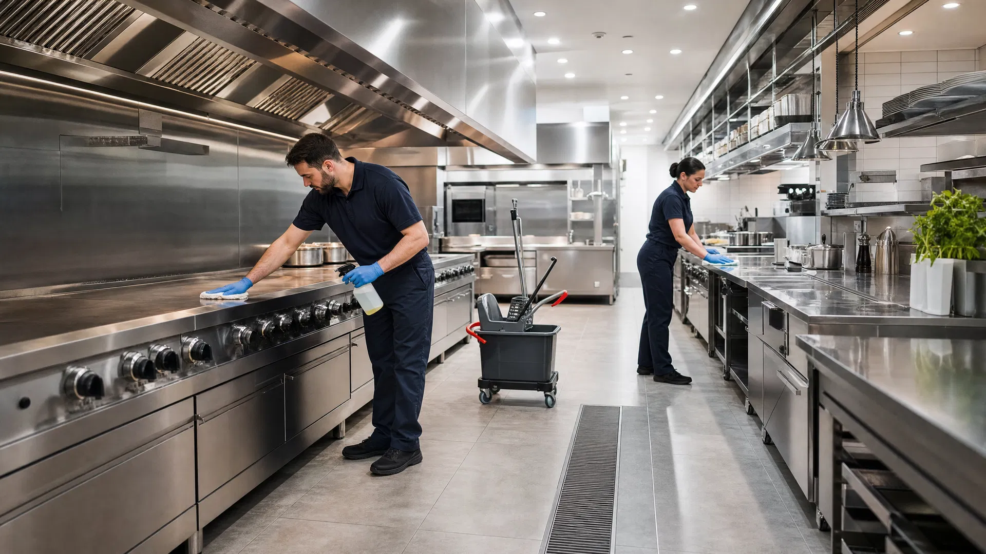 Professional kitchen cleaning team